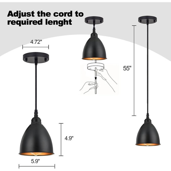 3 Pack Industrial Farmhouse Ceiling Hanging Pendant Light Fixtures Black Gold - Picture 3 of 14